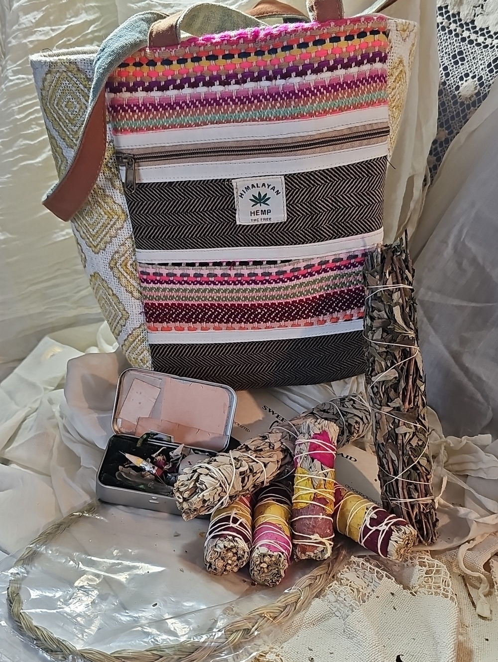 Himalayan Hemp Multicolor Stripe Tote Bag
